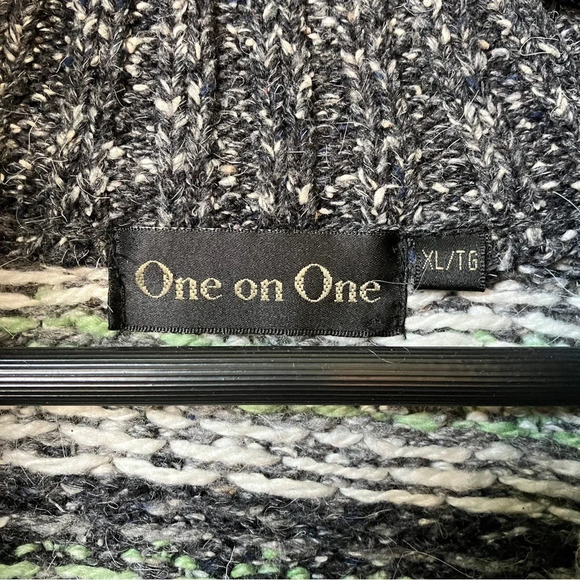 Vintage One on One Green Striped Marled Knit Grandma Full Zip Sweater - Picture 6 of 6